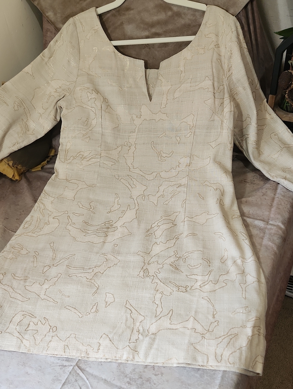 J.Crew Pristine Linen Silk Gold Metallic Jacquard Dress - Size 12 ✨️VINTAGE✨️